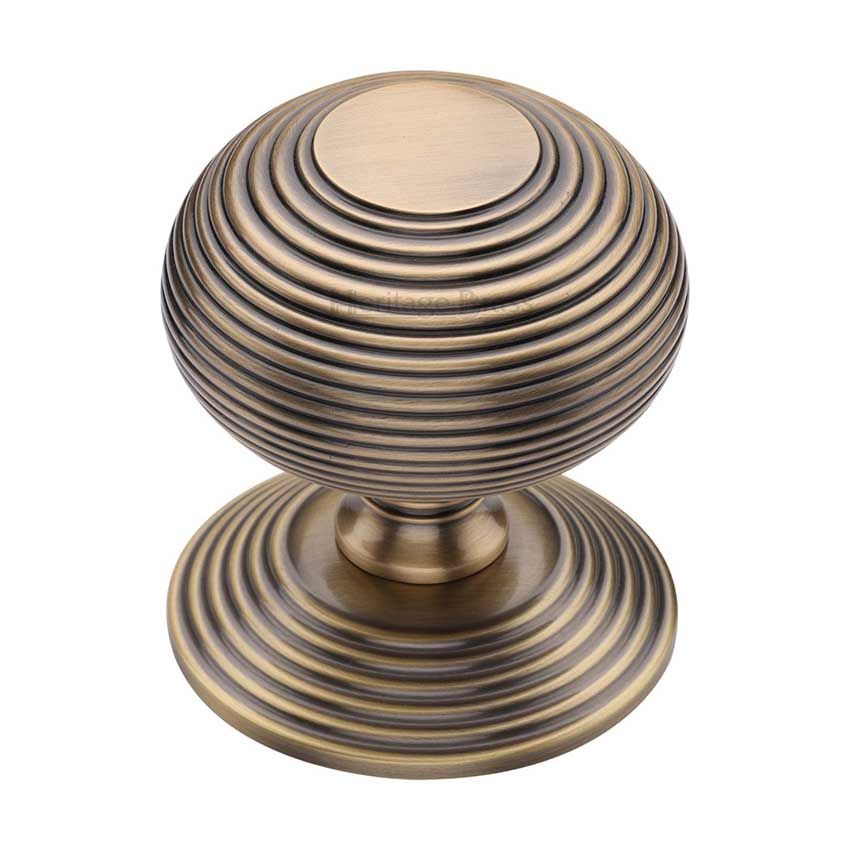 Picture of Heritage Brass Centre Door Knob Reeded Design 3 1/2" Antique Brass Finish - RR906-AT