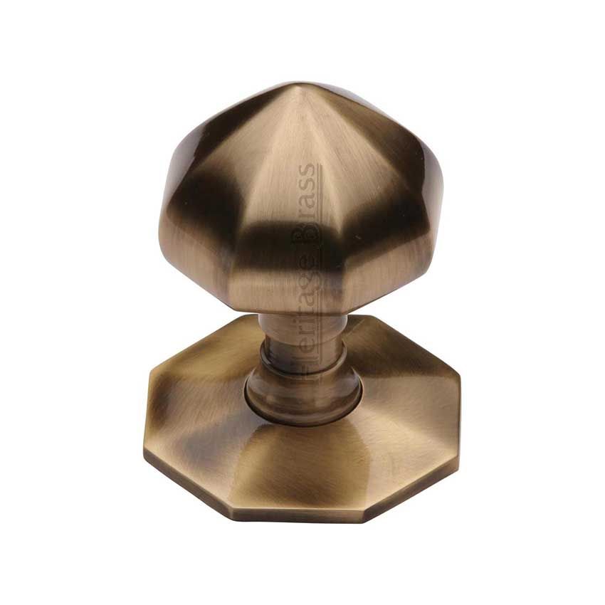 Picture of Octagonal Centre Door Knob In Antique Brass Finish - V880-AT