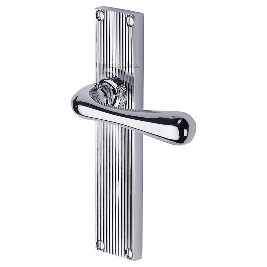 Picture of Charlbury Reeded Backplate Door Handles In Polished Chrome Finish - RR3010-PC-GP