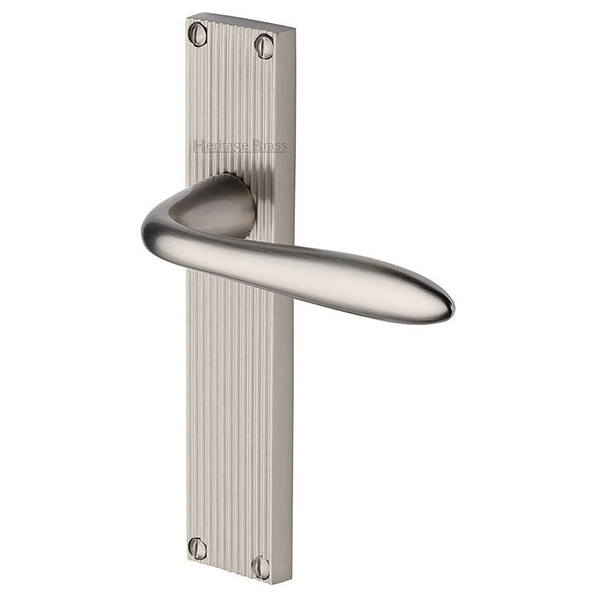 Picture of Sutton Reeded Backplate Door Handles In Satin Nickel Finish - RR5010-SN-GP