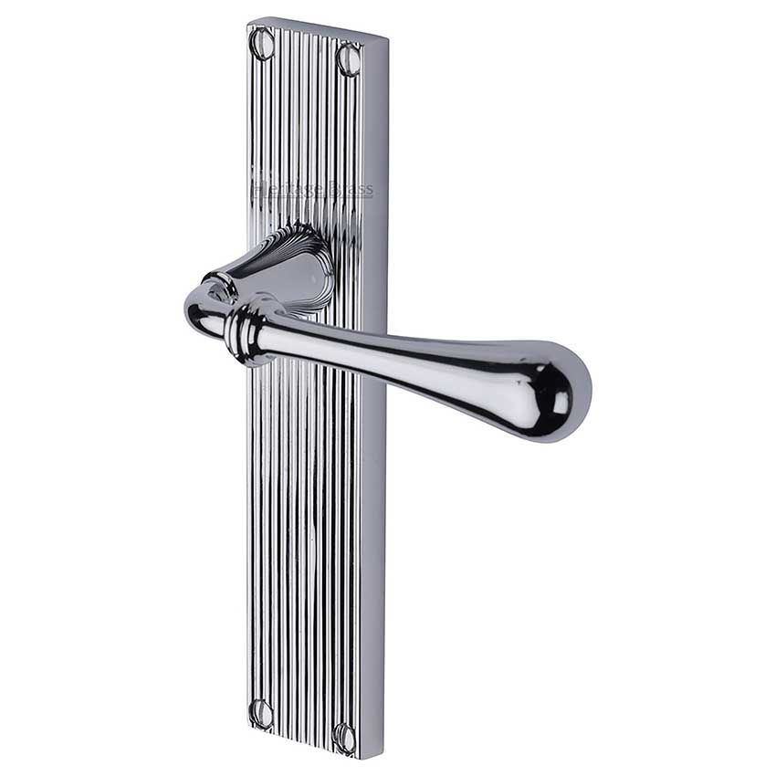 Picture of Roma Reeded Door Handles In Polished Chrome Finish - RR6010-PC-GP