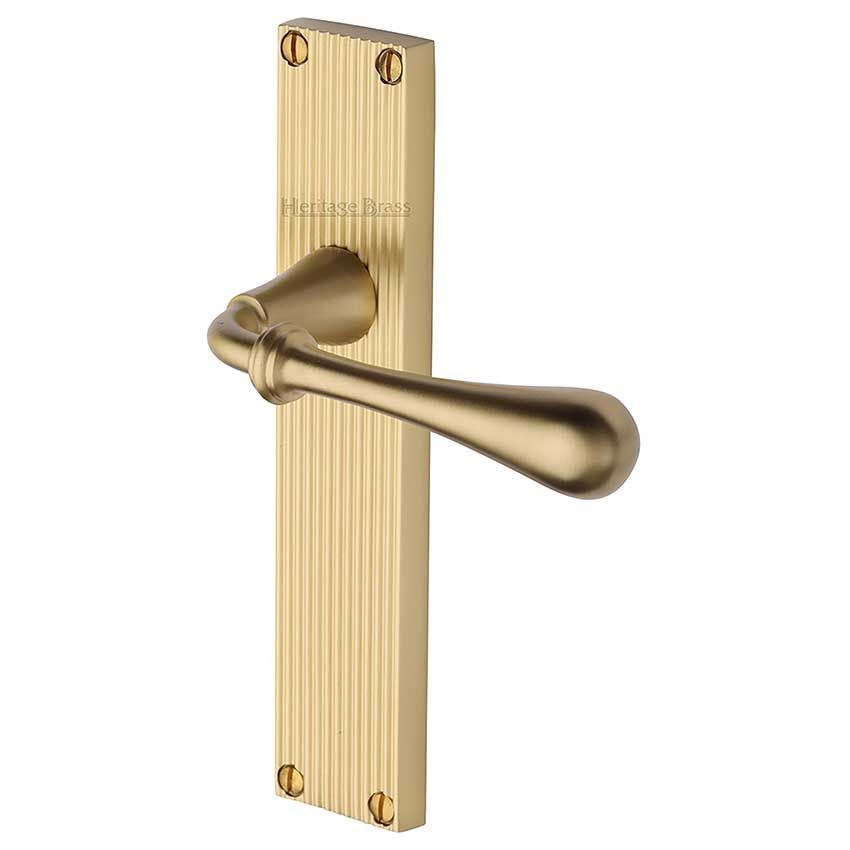 Picture of Roma Reeded Backplate Door Handles In Satin Brass Finish - RR6010-SB-GP