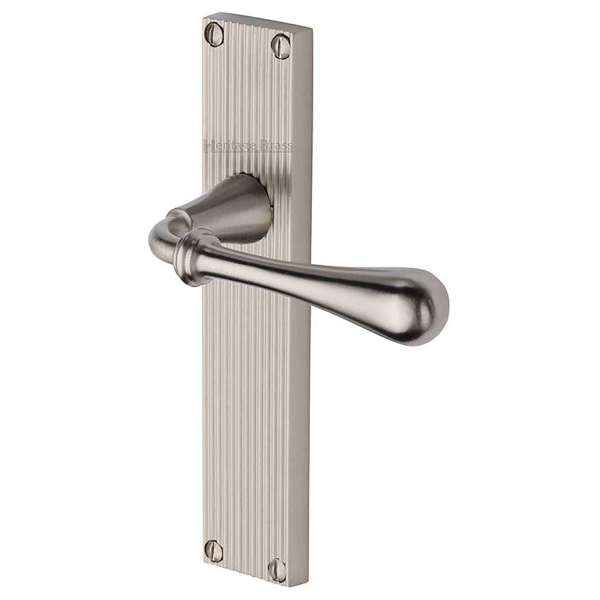 Picture of Roma Reeded Backplate Door Handles In Satin Nickel Finish - RR6010-SN-GP