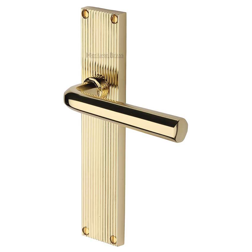 Picture of Octave Reeded Backplate Door Handles In Polished Brass Finish - RR3710-PB-GP