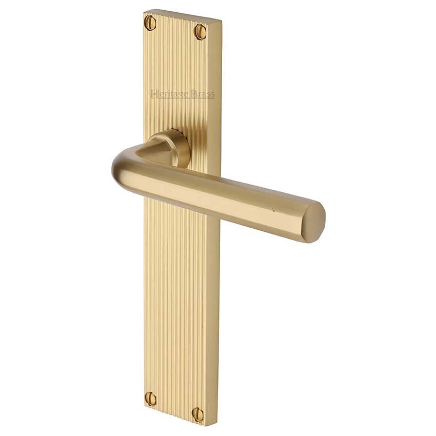 Picture of Octave Reeded Backplate Door Handles In Satin Brass Finish - RR3710-SB-GP