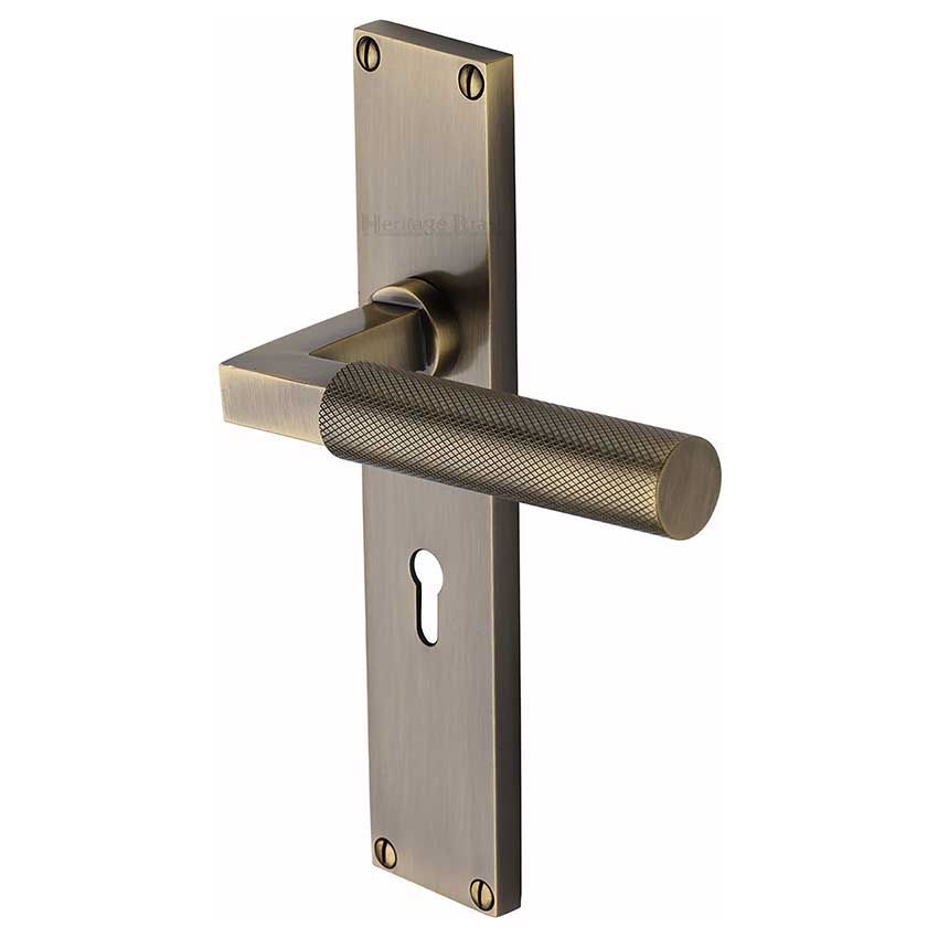 Picture of Bauhaus Knurled Lock Door Handles In Antique Brass Finish - VT9300-AT