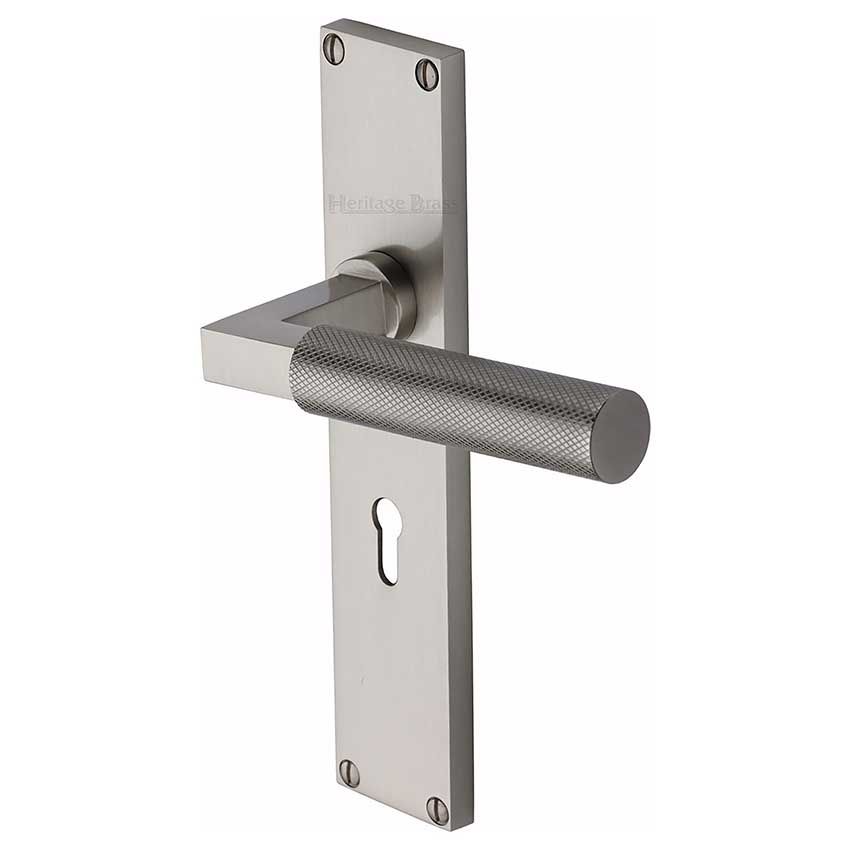 Picture of Bauhaus Knurled Lock Door Handles In Satin Nickel Finish - VT9300-SN