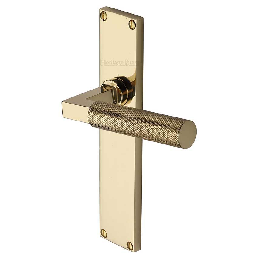 Picture of Bauhaus Knurled Door Handles In Polished Brass Finish - VT9310-PB