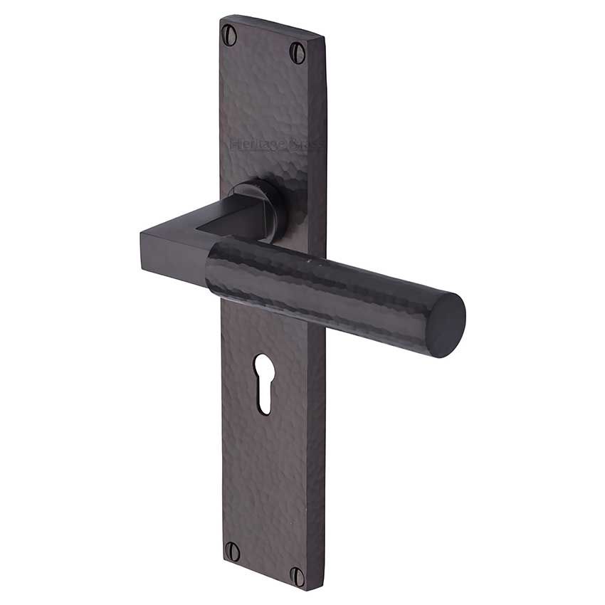Picture of Bauhaus Hammered Lock Door Handles In Matt Bronze Finish - VTH4300-MB