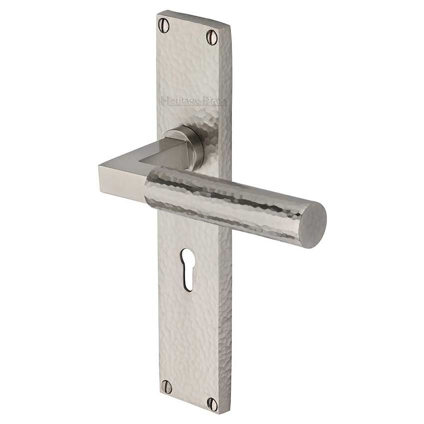 Picture of Bauhaus Hammered Lock Door Handles In Satin Nickel Finish - VTH4300-SN