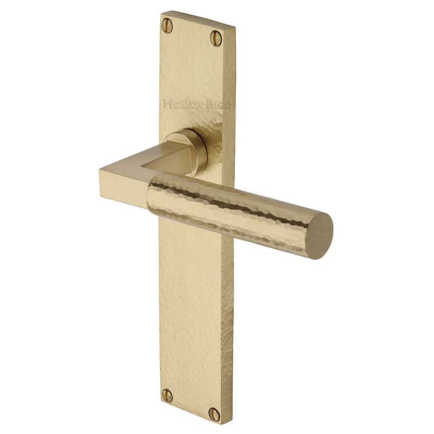 Picture of Bauhaus Hammered Door Handles In Satin Brass Finish - VTH4310-SB