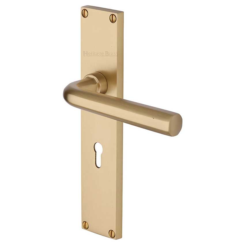 Picture of Octave Lock Door Handles In Satin Brass Finish - VT5900-SB -EXT