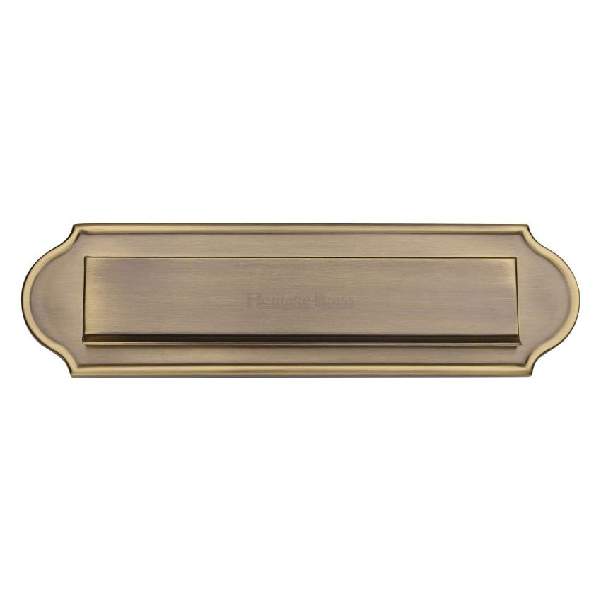 Picture of 280 x 79mm Gravity Flap Curved End Letter Plate In Antique Brass Finish - V843-AT