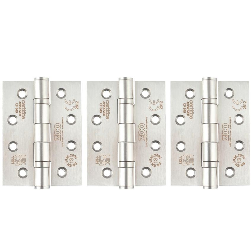 4" (102mm) Grade 13 Satin Stainless Steel Fire Door Hinges - ZHSS243S3
