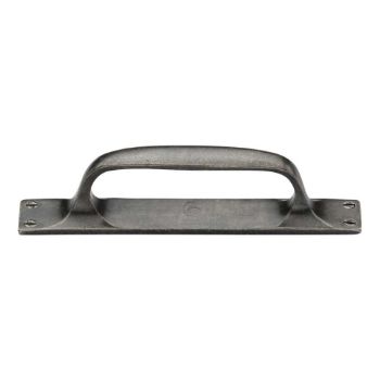 Picture of Rustic Pewter Cabinet Pull Handle on a Plate - RPW1142