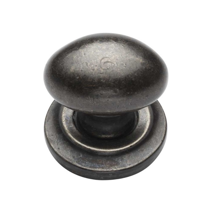 Picture of Rustic Pewter Oval Cabinet Knob on a Round Rose - RPW179