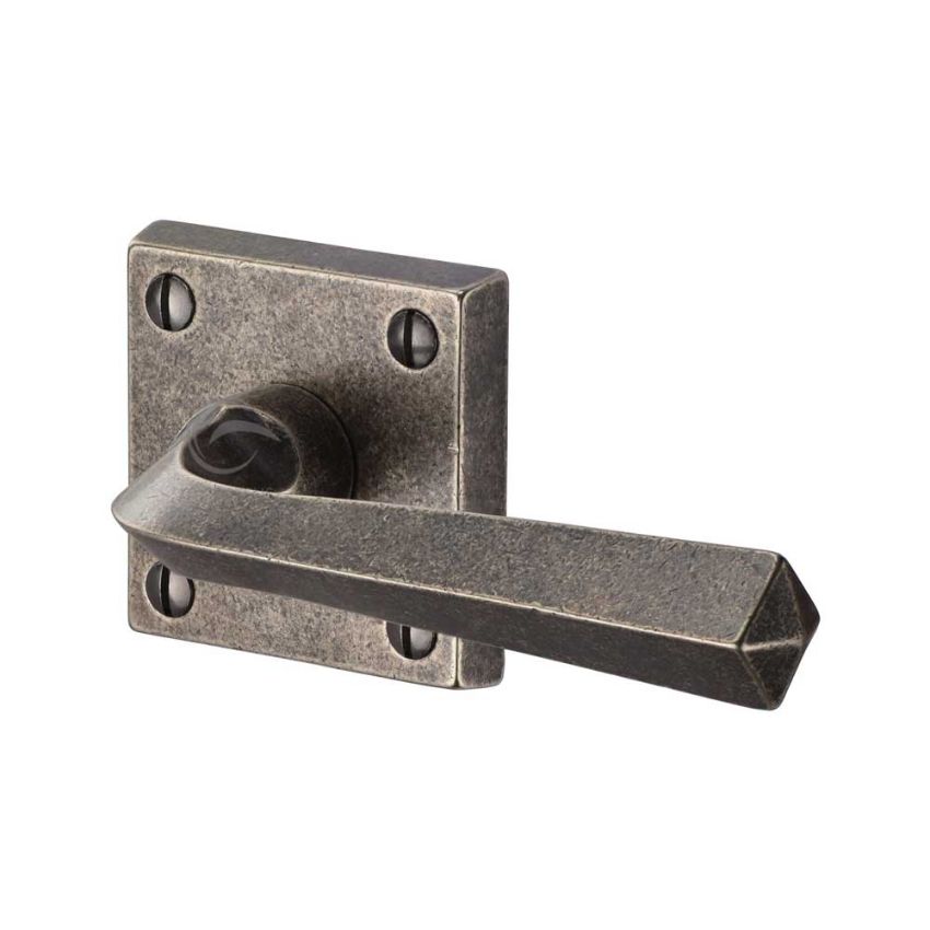 Picture of Rustic Pewter Door Handle Lever Latch on Square Rose Donnington Design - RPW1953