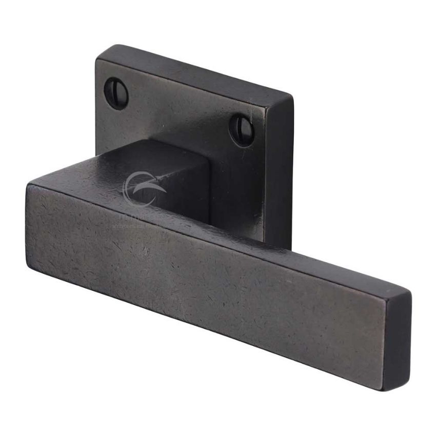 Picture of Rustic Bronze Door Handle Lever Latch on Square Rose Hanwood Design- RDB5410