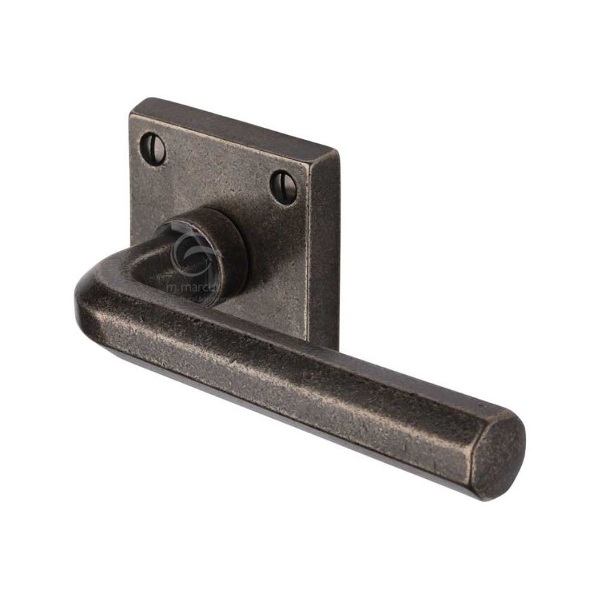 Picture of Rustic Pewter Door Handle Lever Latch on Square Rose Octave Design- RPW4545