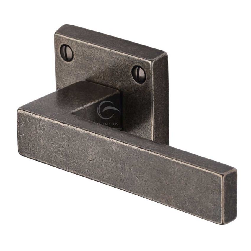 Picture of Rustic Pewter Door Handle Lever Latch on Square Rose Hanwood Design- RPW5410