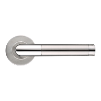 Mitred duo stainless steel door handle on rose