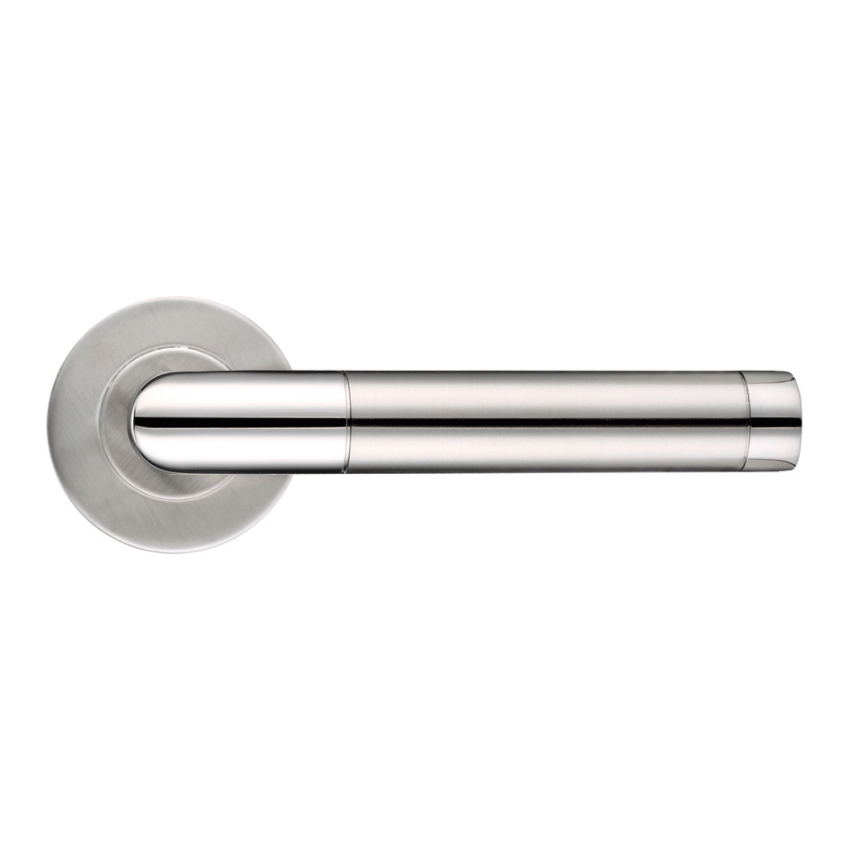 Mitred duo stainless steel door handle on rose