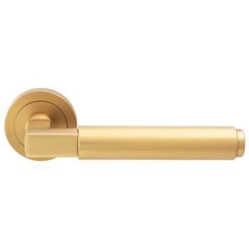 Picture of Masano Door Handle on a Round Rose in Satin Brass - EUL070SB