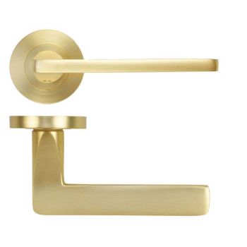 Picture of Leon Satin Brass Door Handles On A Rose - ZPA010-SB