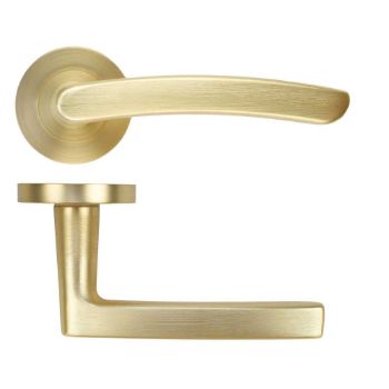Picture of Santiago Door Handle on a Rose in Satin Brass - ZPA020-SB