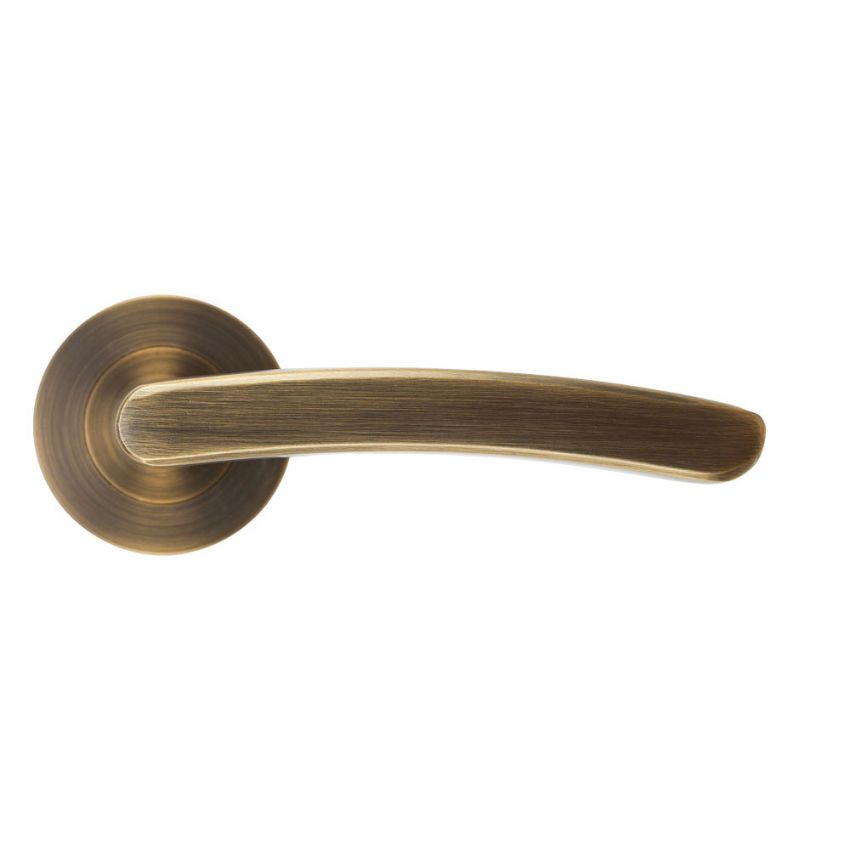 Picture of Santiago Door Handle on a Rose in Antique Brass - ZPA020-AB