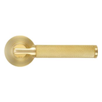 Picture of Bilbao Door Handle on a Rose In Satin Brass - ZPA090-SB