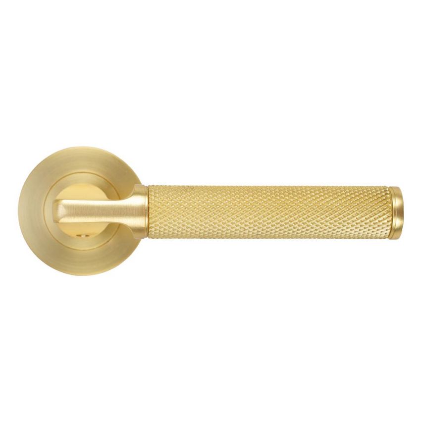 Picture of Bilbao Door Handle on a Rose In Satin Brass - ZPA090-SB