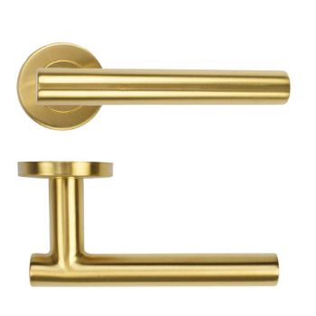Picture of Straight T-Bar Lever on Round Rose In PVD Satin Brass- ZCS2130G3PVDSB