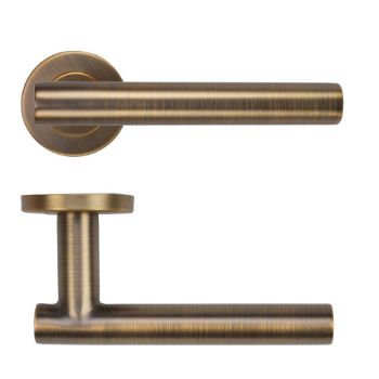 Picture of Straight T-Bar Lever on Round Rose In Antique Brass - ZCS2130G3AB