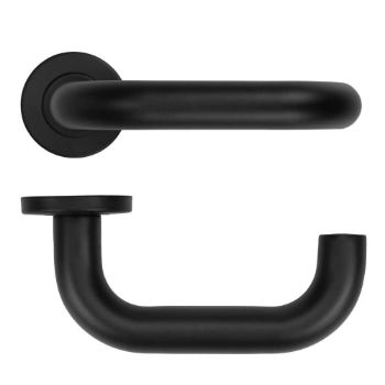 Picture of Tubular Return to Door Lever on Round Rose In Powder Coat Black- ZCS2080G3PCB
