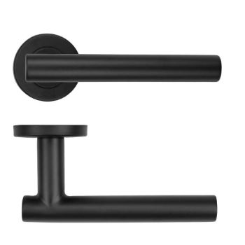 Picture of Straight T-Bar Lever on Round Rose In Powder Coat Black- ZCS2130G3PCB