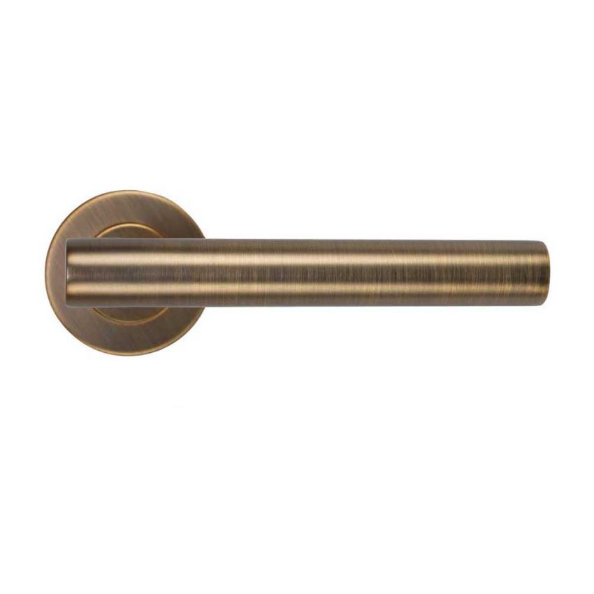 Picture of Straight T-Bar Lever on Round Rose In Antique Brass - ZCS2130G3AB