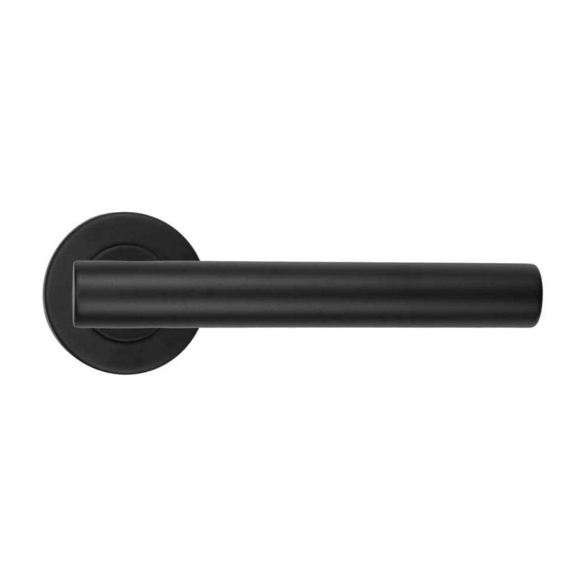 Picture of Straight T-Bar Lever on Round Rose In Powder Coat Black- ZCS2130G3PCB