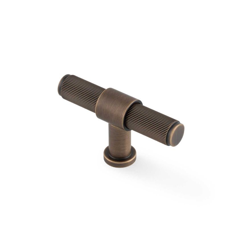 Picture of Kingston Reeded T-Bar Cupboard Knob In Antique Brass- AW838R-80-AB