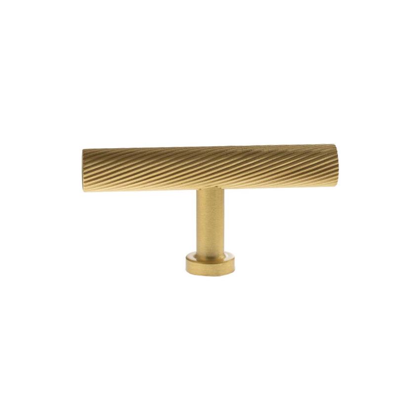 Picture of Millhouse Brass Paddington Spiral T-Bar Cabinet Knob Handle In Satin Brass-  MHCS1675SB