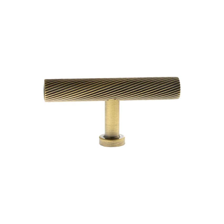 Picture of Millhouse Brass Paddington Spiral T-Bar Cabinet Knob Handle In Antique Brass- MHCS1675AB