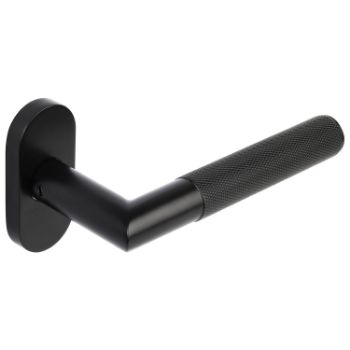 Picture of Knurled lever on an oval rose in powder coated black - DHKORMB