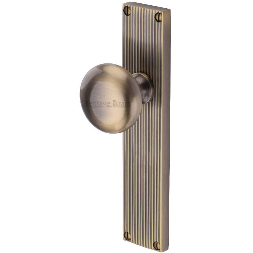 Picture of Victoria Reeded Mortice Knob On A Plate In Antique Brass - V9210-AT