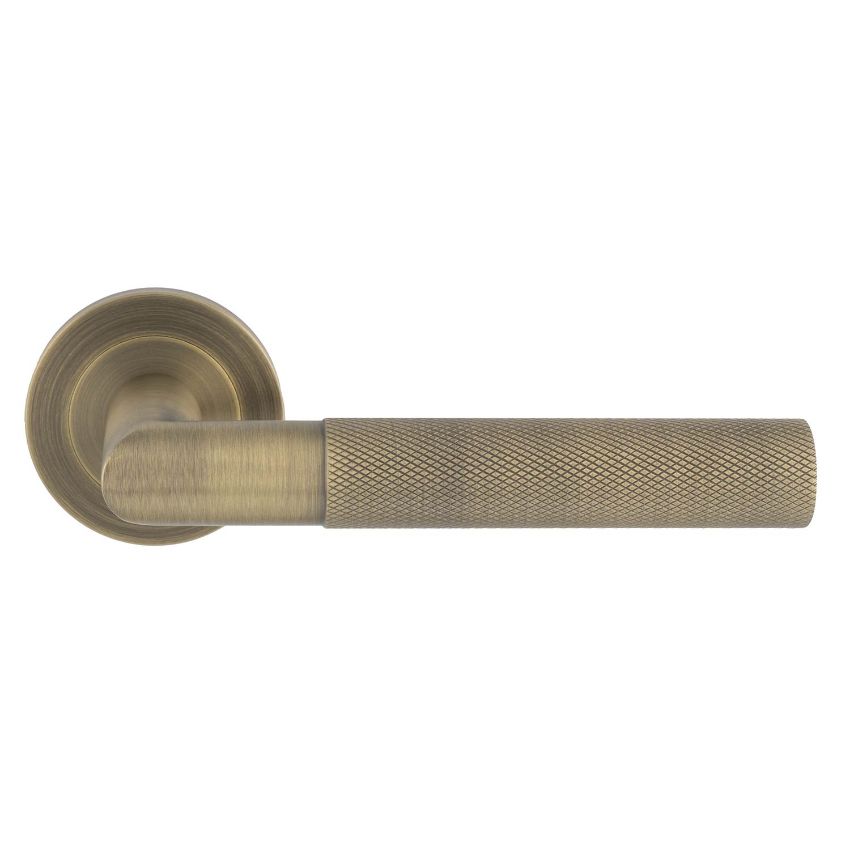Picture of Steelworx Crown Knurled Antique Brass Door Handles - Swl1169Ab