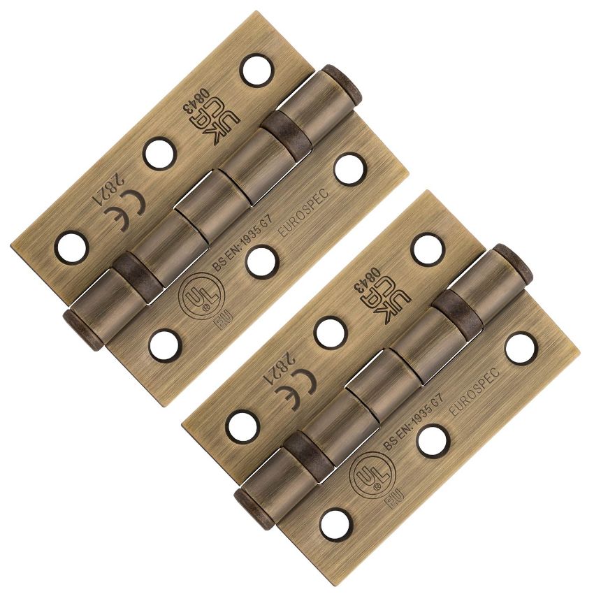 Picture of 3" (76mm) Antique Brass Finish Ball Bearing Hinges - HIN1322/7AB